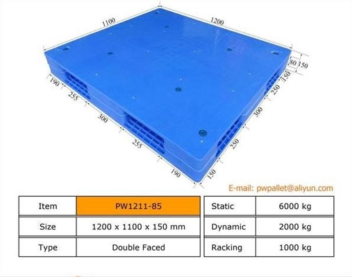 Palette en plastique empilable bleue avec quantité minimale de commande de 450 pièces