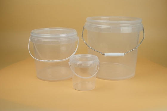 Seau en plastique transparent personnalisable avec un design durable pour les aliments, les sauces, les biscuits et les glaces