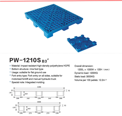 Palette en plastique empilable de style 9 pieds pour un stockage respectueux de l'environnement