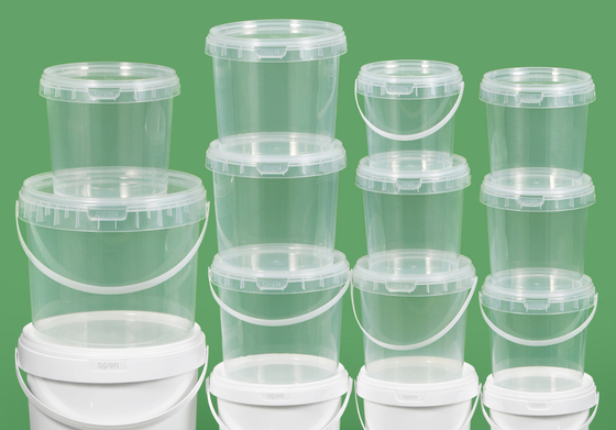 Seau en plastique transparent extérieur lisse pour la crème glacée
