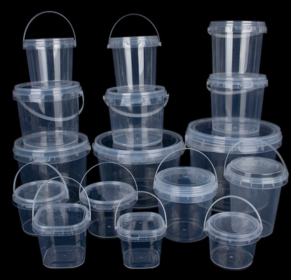 Seau en plastique transparent personnalisable pour le stockage et l'affichage des aliments
